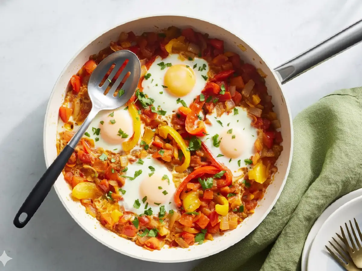 chakchouka – œufs pochés à la tomate et au poivron