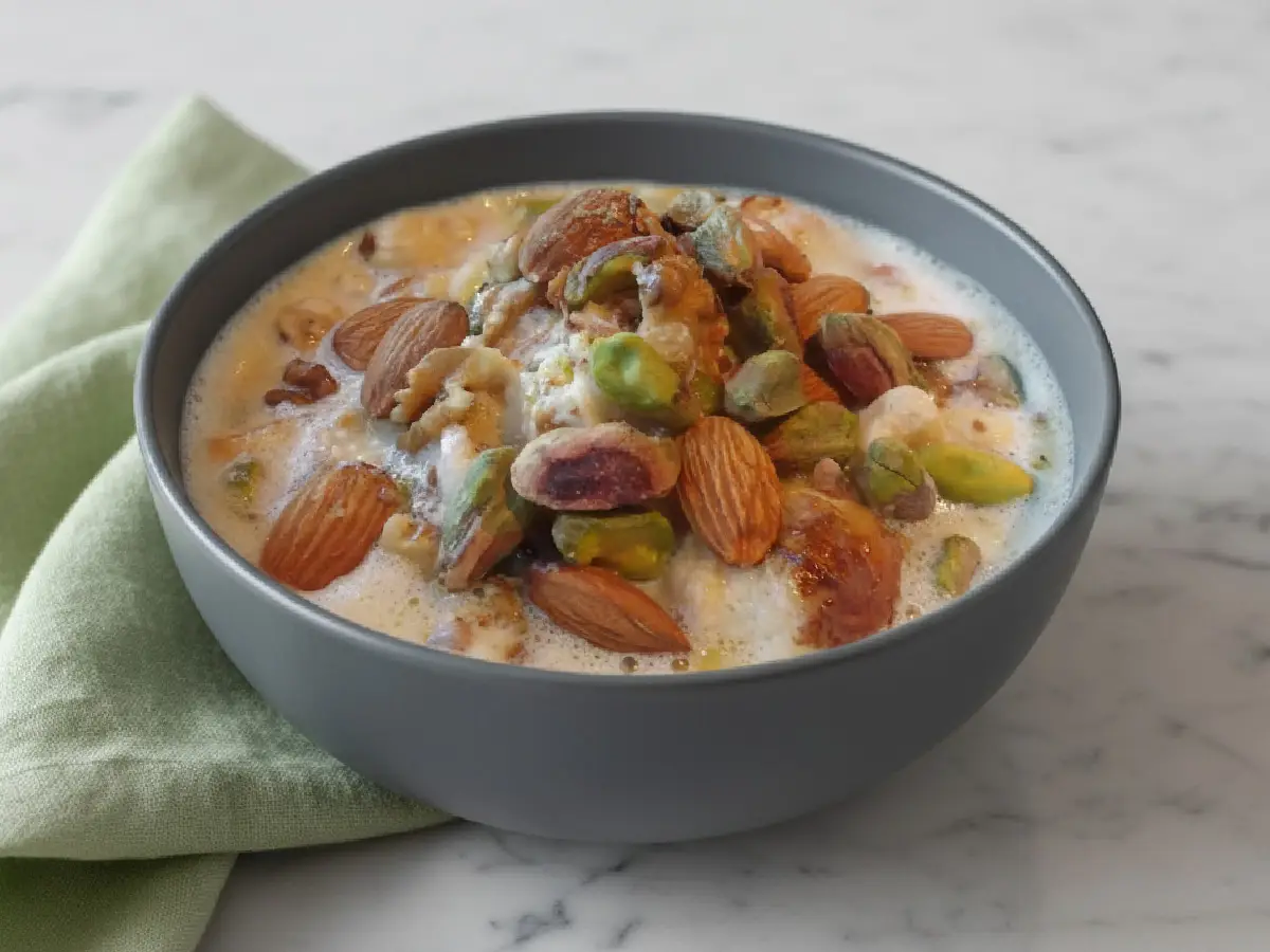 Om Ali – feuilletage, lait sucré & fruits secs dorés