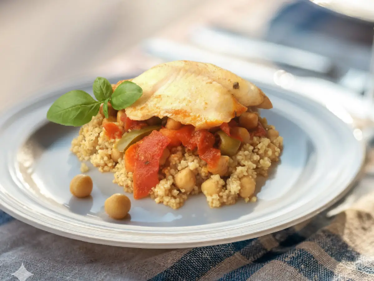 poisson marocain espagnol – tilapia sur lit de légumes aux épices
