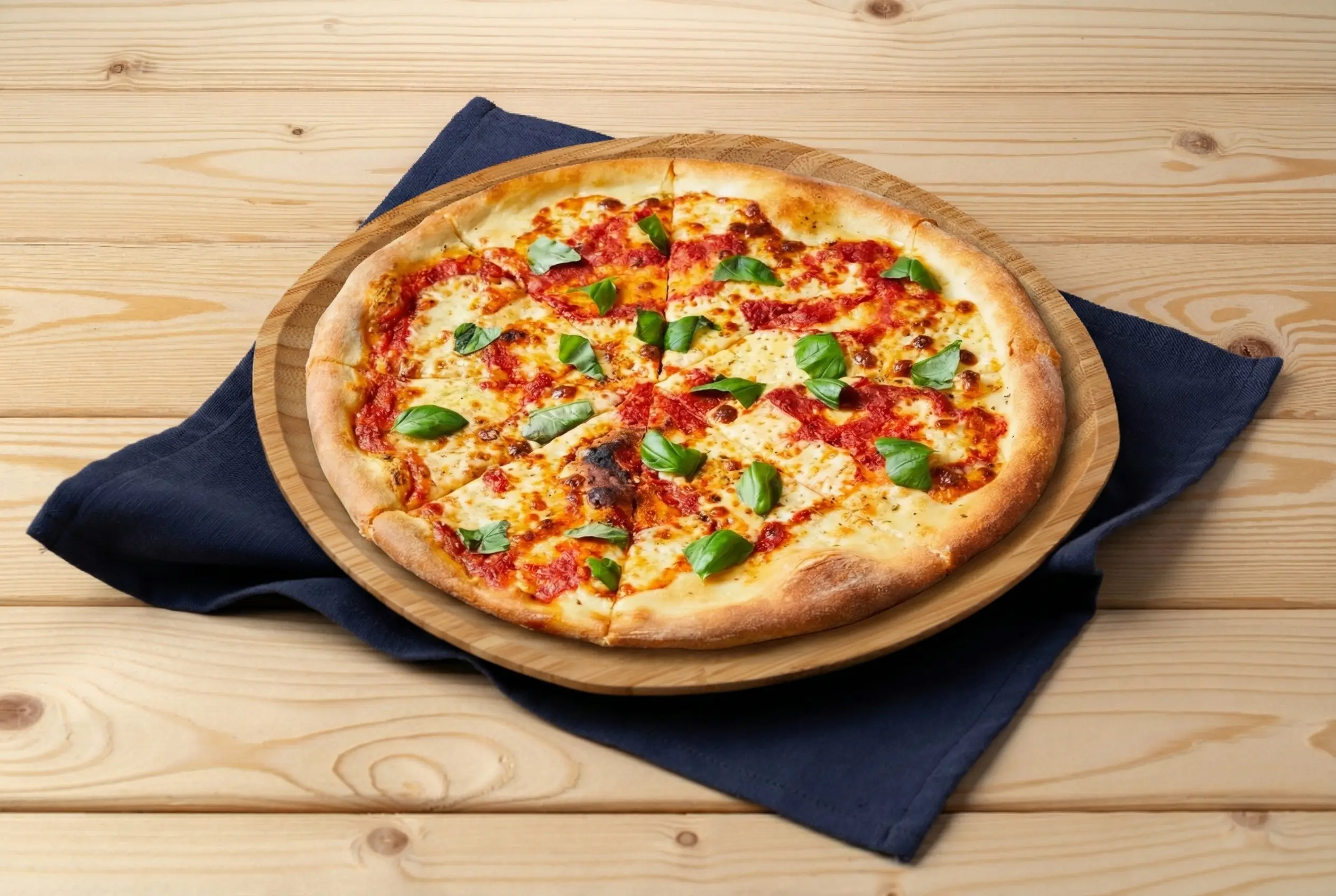pizza façon Brooklyn – pâte fine, mozzarella & basilic