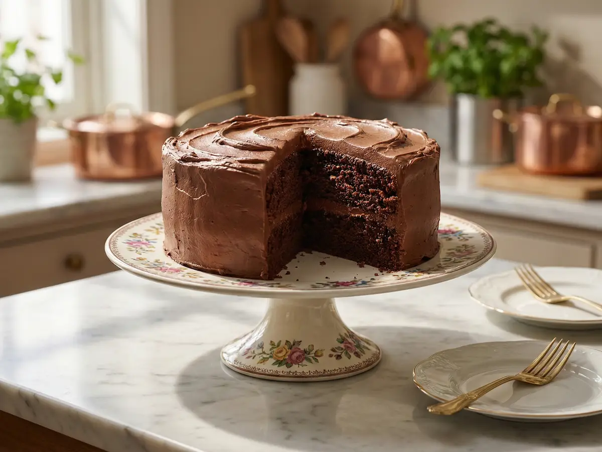 gâteau au chocolat noir en couches, mie moelleuse et glaçage chocolat