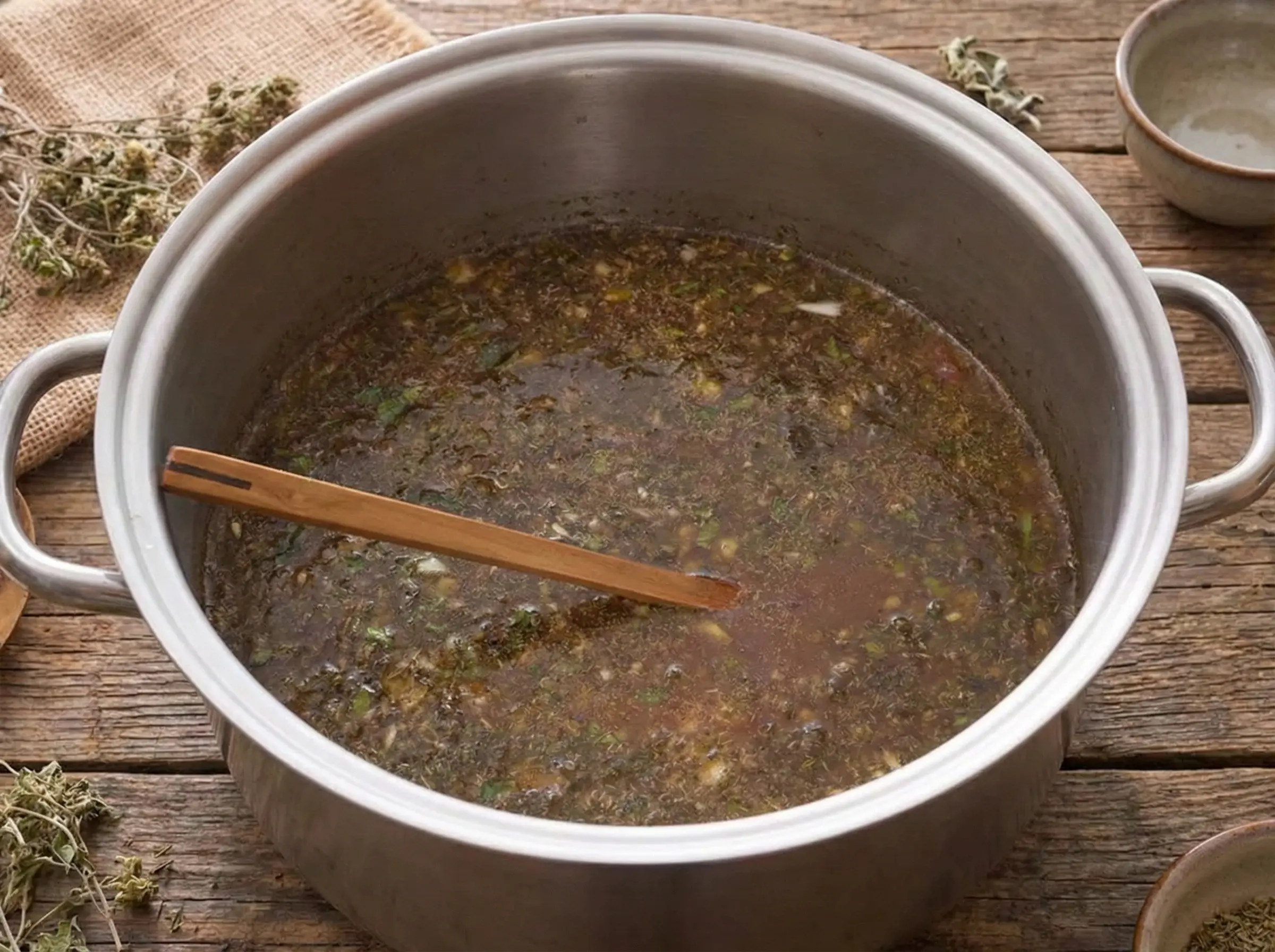 gombo assaisonné aux herbes dans la marmite