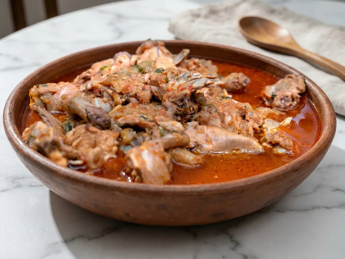 Kedjenou de poulet ivoirien mijoté à couvert avec légumes et piment, servi chaud