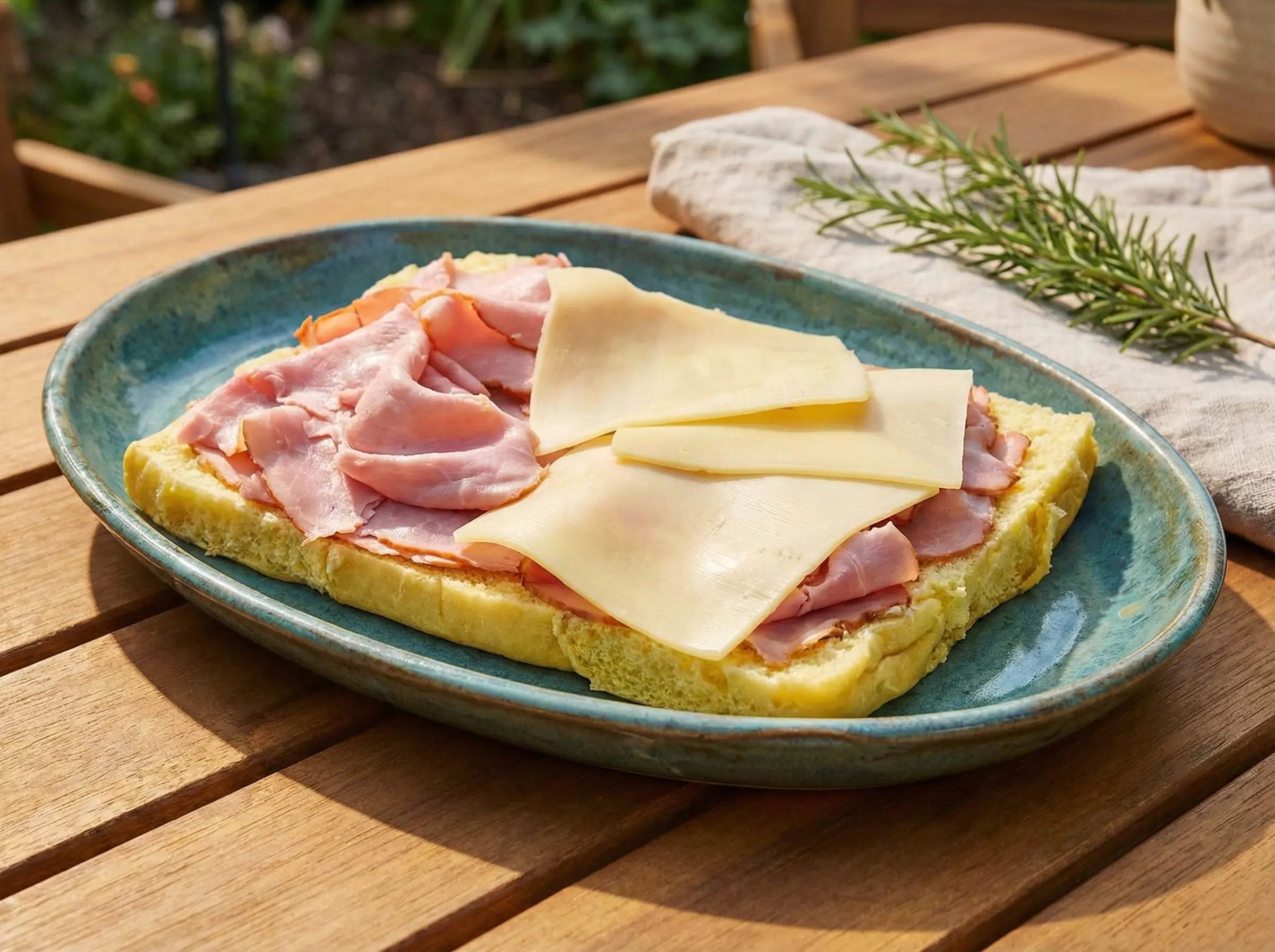 jambon et fromage superposés sur les bases des petits pains