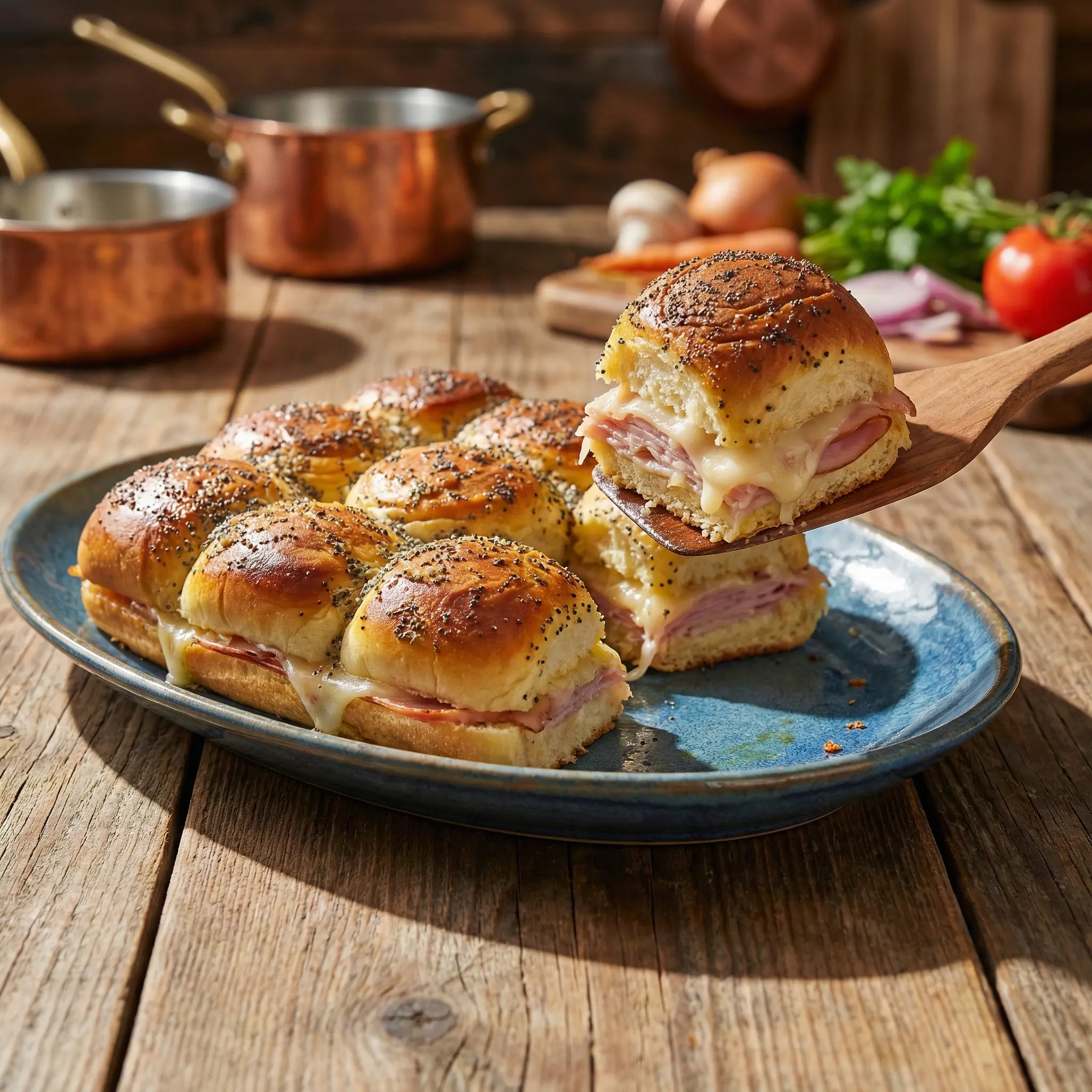 petits pains jambon-fromage au four, dessus doré et fromage fondu
