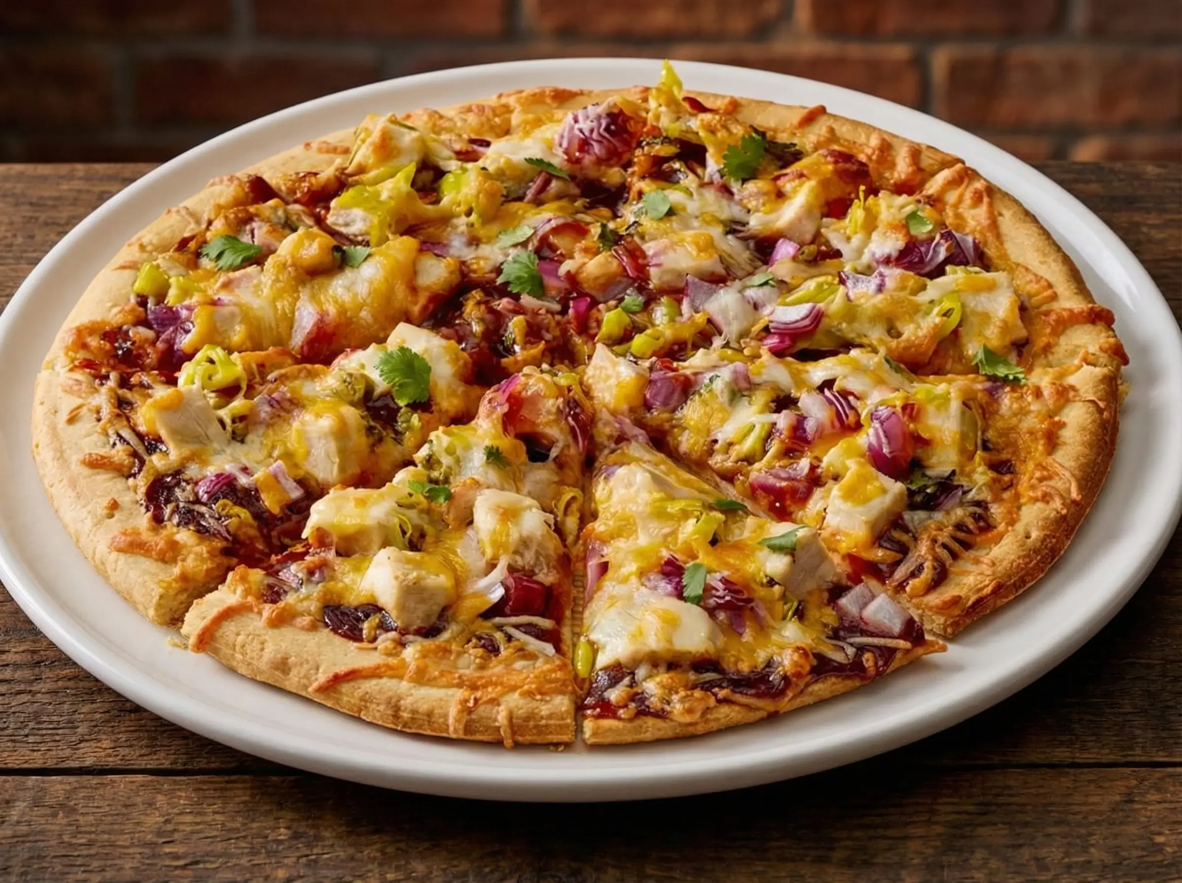 pizza poulet barbecue – pepperoncini, oignon rouge & coriandre