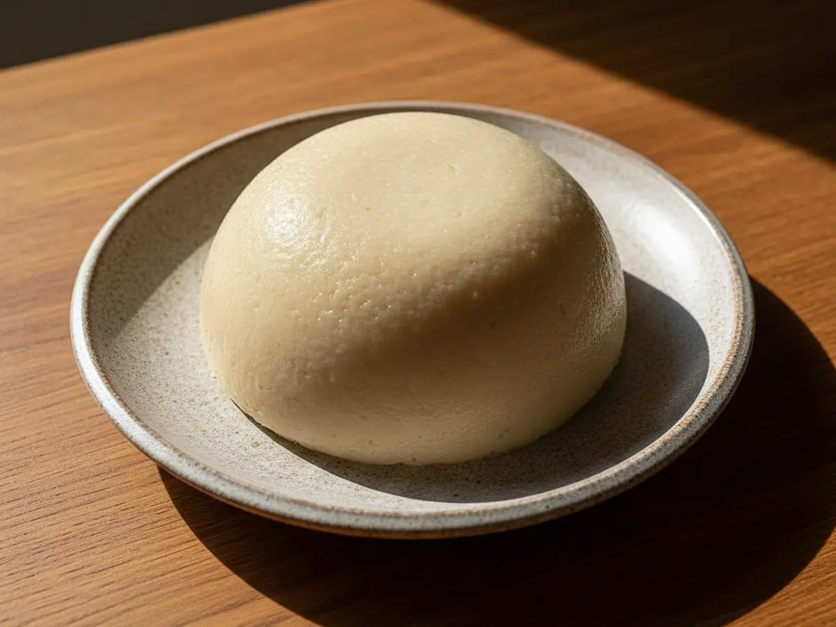 placali ivoirien lisse et souple servi en boule sur assiette